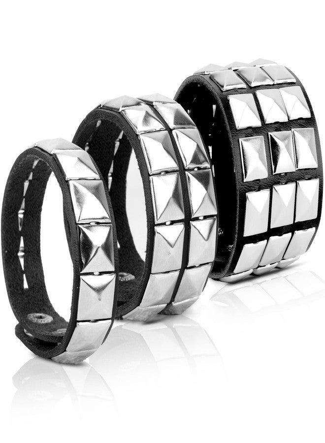 nuozodki 3 Packs Studded Bracelet,Punk Accessories,Leather Spiked Bracelet for Men Women,Grunge Scene Emo Accessories,Mens Cuff Goth Gothic Bracelets,80s Punk Rock Outfits for Women - Image 1